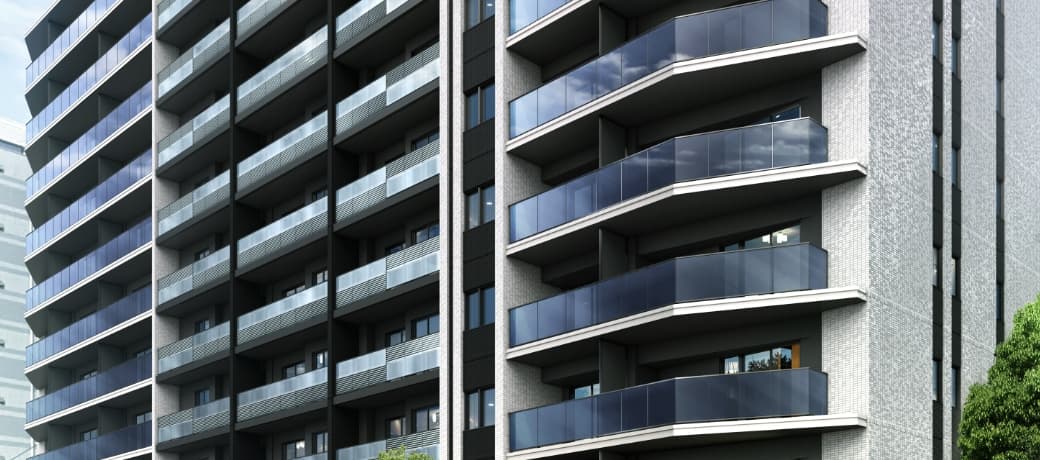 青を基調としたバルコニー手摺